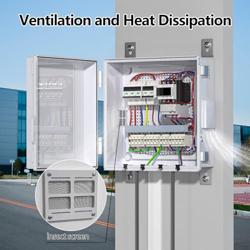 Image of Electrical Junction Box, Ventilated Design, Cable Grommets, Indoor /Outdoor Use with Mounting Panel & Hinged Cover. Waterproof IP 65. (Grey Cover, 13 inchx13 inchx5.1 inch)