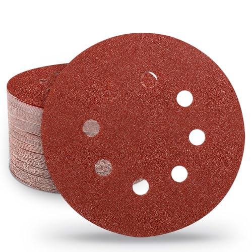 Image of 5 Inch Sanding Discs Hook and Loop, 70 PCS 8 Hole Adhesive Sandpaper, Including 40 /60 /80 /120 /180 /240 /320 Grit for Random Orbital Sander