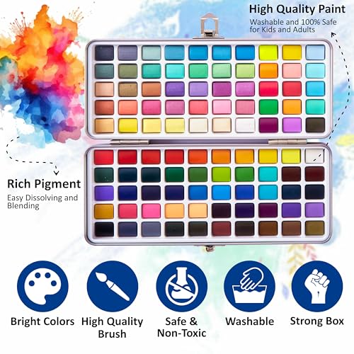 Image of Professional Watercolor Paint Set - 100 Colors Travel Art Kit