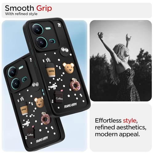 Image of Pikkme Back Cover for Vivo V25 5G | Cute Fun Cartoon 3D Bear Silicone Full Body Protection Bumper Cover (Black)