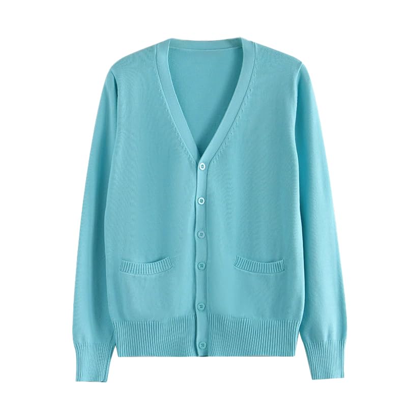 Women's Knit Cardigan Long Sleeve V Neck Sweatshirt Knitted Print Button Down Knitwear Outerwear Blue (L)