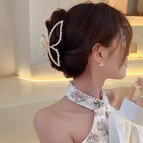 Metal Pearl Hair Claw Clips Butterfly Hair Accessories Elegant Large Rhinestones Headbands Hairpin Hair Tie Hair Crab Barrette Head Bands Hair Accessories Clamp Hair Ornaments For Women 1Pcs #TOP2