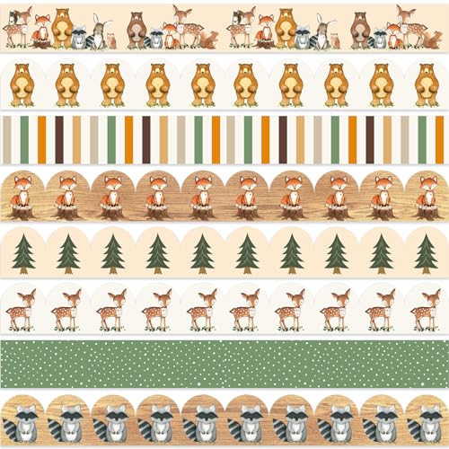 Whaline 82Ft Woodland Bulletin Board Borders Boho Woodland Deer Tree Bear Adhesive Trim Border for School Classroom Office Party Decoration