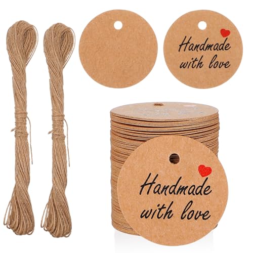 TIESOME 200 etiquetas hechas a mano con etiquetas de amor, etiquetas de regalo de papel kraft marrón con cuerda de 1.2 pulgadas, redondas para manualidades caseras, latas de velas, regalos de boda y TIESOME 200 etiquetas hechas a mano con etiquetas de amor, etiquetas de regalo de papel kraft marrón con cuerda de 1.2 pulgadas, redondas para manualidades caseras, latas de velas, regalos de boda y