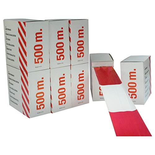 BauSupermarkt24 1 Rolle 500 Meter Absperrband Warnband Flatterband 500m lang 80mm breit rot/weiß doppelseitig geblock rot Weiss im Abrollkarton für Ihre Veranstaltung Gefahrenstelle Baustelle