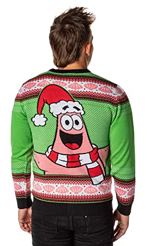 Spongebob Squarepants Men's Santa Patrick Star Ugly Sweater Button-Up Knit Cardigan2