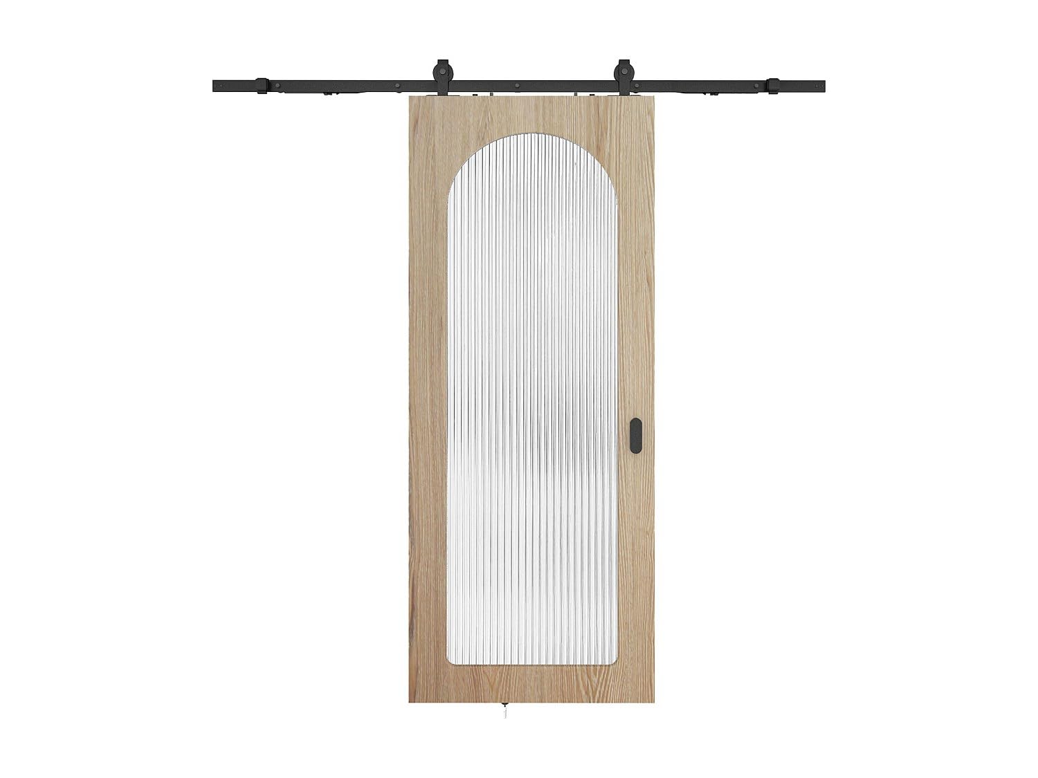Vente-unique - Puerta corredera con sistema de aplique de madera y MDF - arco natural claro y cristal templado estriado - 205 x 63 cm - ODEZA