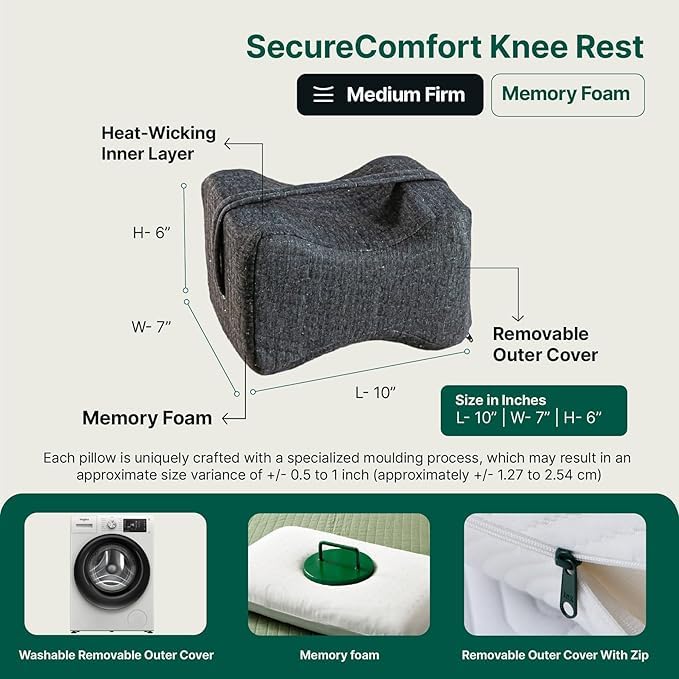MASHUR FAB Knee & Leg Support Memory Foam Tempurpedic Pillow with Washable Cover, Soothing Pain Relief for Sciatica, Back, HIPS, Knees, Joints 3