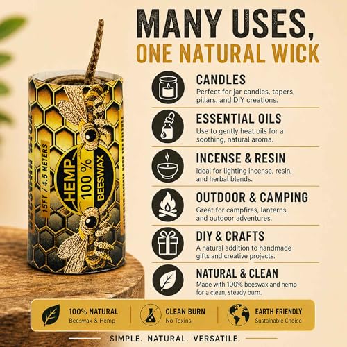 Cordón de fibra con cera de abejas natural - Rollo de mecha 15.5 ft, pack de 4 miniatura 7