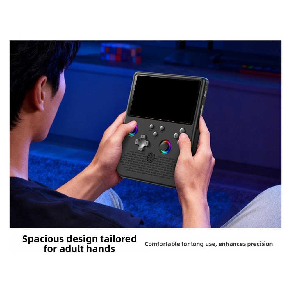 Mini consola de juegos arcade con pantalla IPS de 5.0 pulgadas y luz ambiental RGB, dispositivo de juego de mano retro, diseño ABS compacto