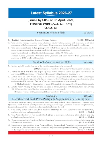 Image of Oswaal CBSE Class 12 English Core Question Bank | Chapter & Topic-wise Solved Papers (2017-2026) | Based on Syllabus (April 2026) | Includes 2026 Papers | For 2027 Exam