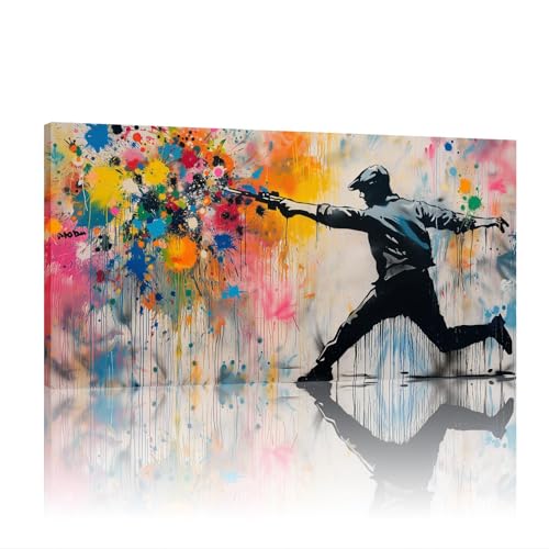 Toile Banksy Home Street Art cadre interne 18x45cm pour decoration murale