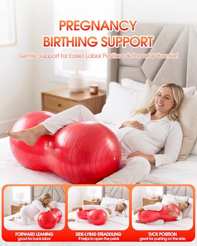 Image of Premium Peanut Ball - 100x50cm Anti-Burst Exercise Ball for Physical Therapy, Pregnancy Labor & Home Fitness Sensory| Non-Slip Design | Quick-Inflate Pump Included