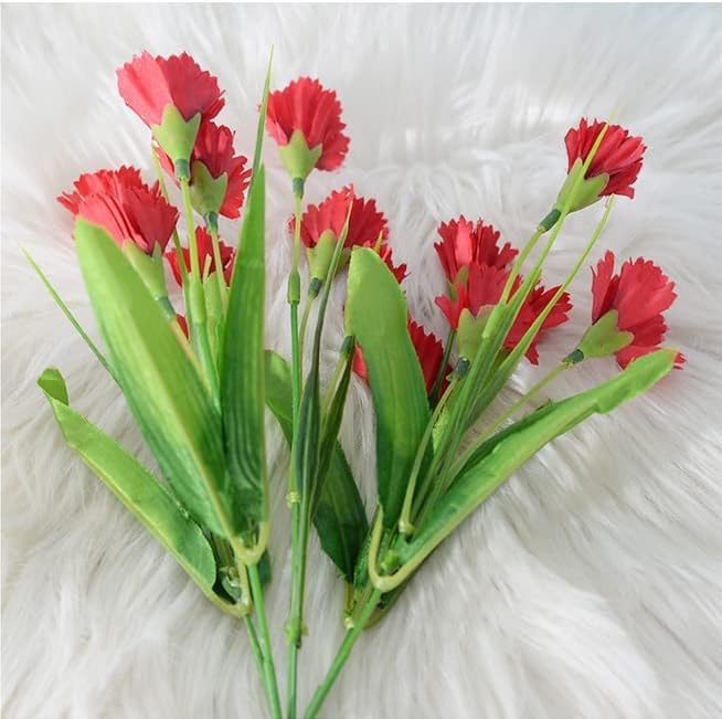 10 fasci di garofani rossi artificiali, 54,1 cm, fiori finti in seta per vaso, centrotavola, patio, piante da esterno, cespuglio, giardino, cesto da appendere, portico, decorazione per la casa