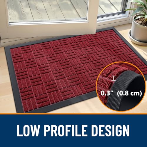 Image of OLANLY Front Door Mat Outside Entrance 47x23, Absorbent, Heavy Duty Sturdy Natural Rubber Doormat Indoor Outdoor, Non-Slip, Stain and Fade Resistant, Low Profile Floor Mat for Entryway, Black Red
