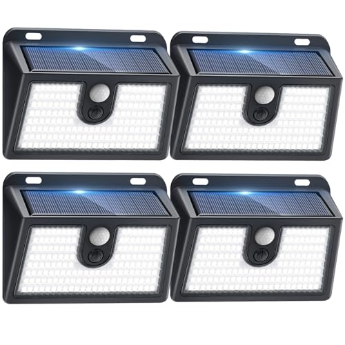 Image of [4 Packs] Solar Motion Sensor Outdoor Lights, Super Bright Solar Lights Outdoor Waterproof, 3 Lighting Modes Security Wall Light for Outside Walking Dog Fence Backyard Deck Garden Door Step Garage