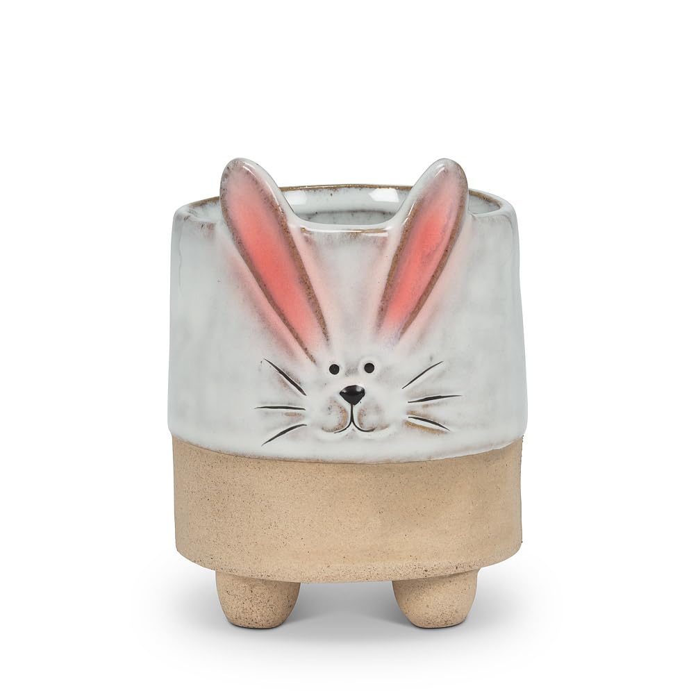 212 Main 4 in. Bunny with Ears Planter White & Pink - Small