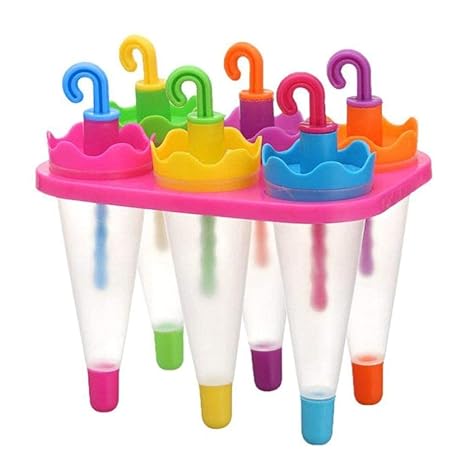 SXWLJT Umbrella Style Ice Candy Popsicle Mold & Kulfi Frozen Colorful Stick Ice Cream Mould Yogurt Maker Ice Cube Transparent Tray 6 Pcs(Pack of 1, Multicolor)