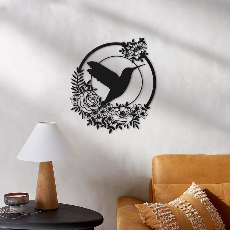 Image of Herrlich Homes Hummingbird Bird Metal Wall Art, Metal Wall Decor, Metal Wall Sculpture, Outdoor Wall Art, Wall Hanging, Home Decor | Black