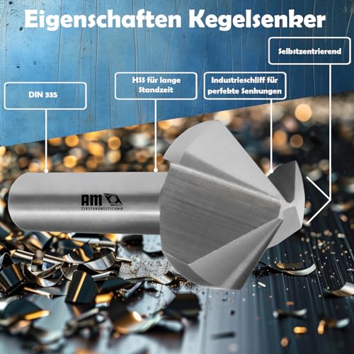 AM-Zerspanungstechnik Senker Metall 6,3 x 90° | HSS Kegelsenker | Entgratsenker - 90°, 6,3 mm