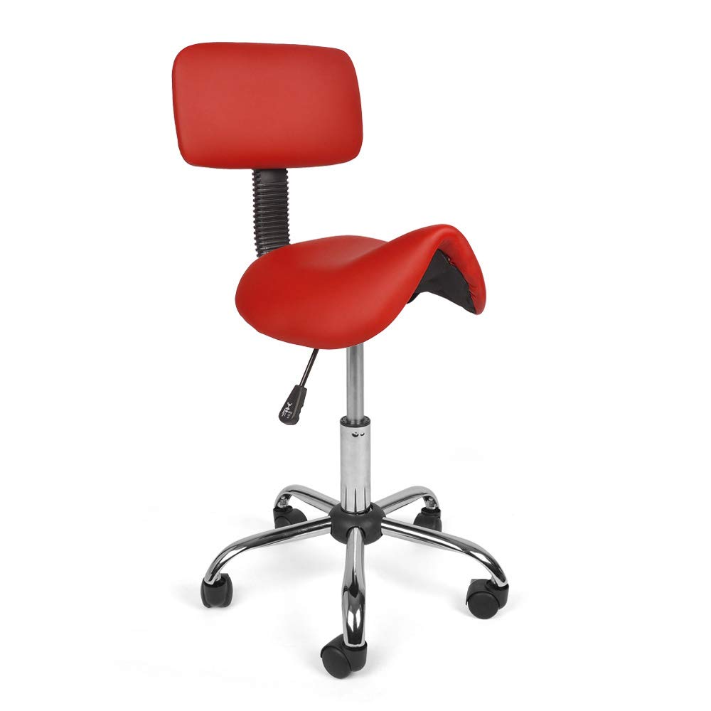 Mingone Tabouret de travail ergonomique pivotant à 360° - Hauteur réglable - Avec dossier à roulettes - Rouge