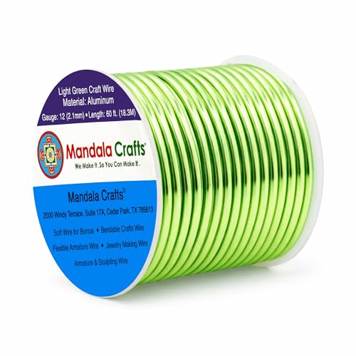 Image of Mandala Crafts 12 Gauge Light Green Anodized Aluminum Craft Wire, 60 FT | Colored, Flexible, Bendable, for Bonsai, Armature, Sculpting, Wire Wrapping, Jewelry Making, Weather & Tarnish Resistant
