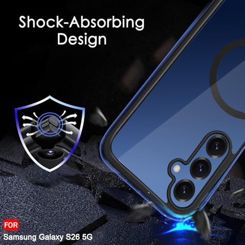 Image of TheGiftKart for Samsung S26 Case, Hard Clear Back Cover Compatible with MagSafe, Non-Yellowing Back, Hybrid Protective Transparent Galaxy S26 Back Cover (PC & TPU, Black Sides)