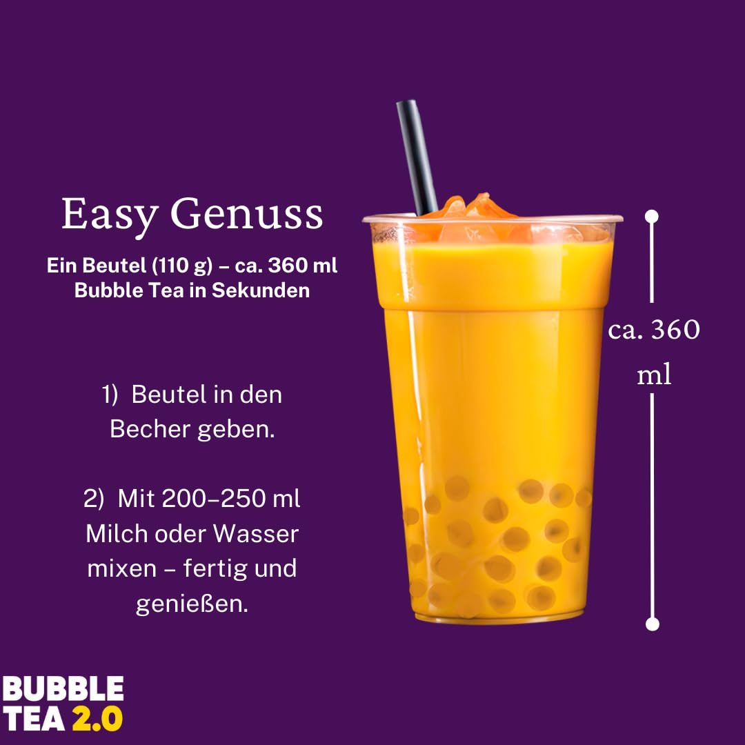 Bubble Tea 2.0 Party Set Erdbeere Pfirsich Mango Brombeere 10x Instant Bubble Tea mit Becher Deckel Strohhalme
