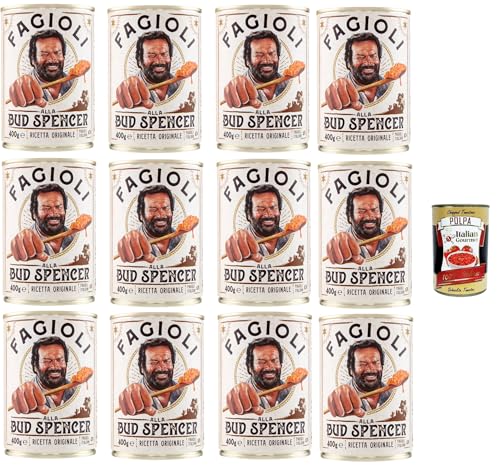 Fagioli alla Bud Spencer - Frijoles blancos con salsa de tomate, caja 12x 400 g | Receta italiana original | Listos para calentar | Fuente de proteínas | Ideal camping y comidas rápidas + Italian