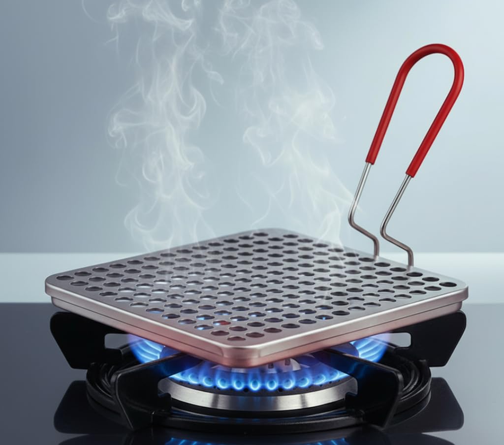 Grille-pain manuel inox pour gaz – Toaster camping et BBQ 22 x 22 cm avec manche isolant pliable – Pour griller pain, arepas, tortillas et viennoiseries à la maison ou en plein air