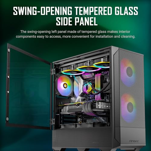 Image of Antec NX416L Mid-Tower ATX Gaming Case with Side Tempered Glass, 2 Pre-Installed 160mm ARGB Fans, 1x 120mm ARGB Fan | PC Cabinet (Black)