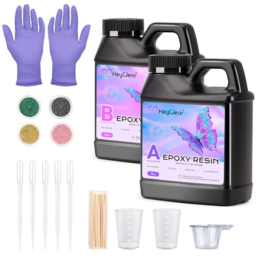 HeyClear Epoxy Resin Kit 32 oz Crystal Clear, Hard Upgraded 2 Part Epoxy and Hardener for Casting Coating, Jewelry Making, DIY Crafts Art (16oz + 16oz)