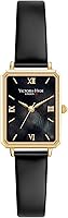 Victoria Hyde Black Leather Square Women's Watch - Elegant Gold Face Quartz, Slim 7.2mm Case
