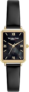 VICTORIA HYDE Black Womens Leather Watch, Square Watches for Women
