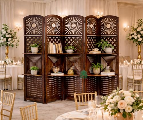 Image of Wooden Room Divider 6 Feet, 5-Panel Folding Wooden Partition for Living Room, Office, Pooja Room, Restaurant, Kitchen & Balcony