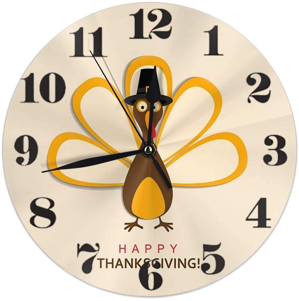 Amazon Co Jp ハッピー感謝祭トルコ キッチンホームオフィスの装飾のための丸い壁時計サイレント非カチカチ時計 ホーム キッチン