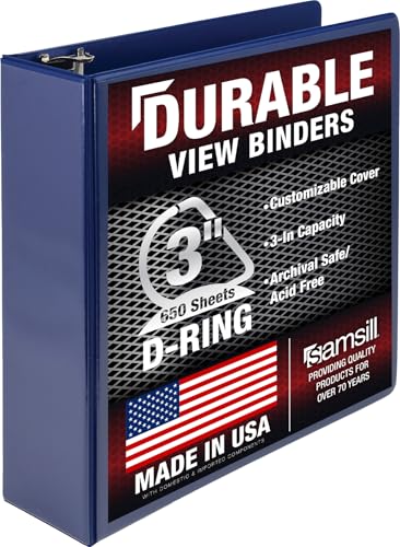 Image of Samsill Durable 3 inch 3 Ring Binder, D Ring Binder, 100% Recycled Chipboard, Blue