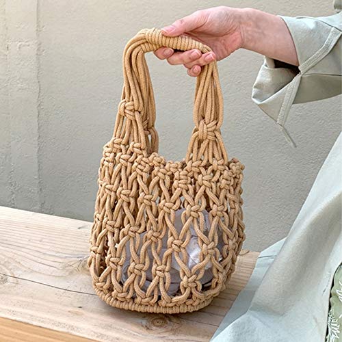 New Straw Bag Cotton Thread Woven Bag Portable Net Bag Casual Bucket Handbag Summer Beach Purse for Women/Girls3