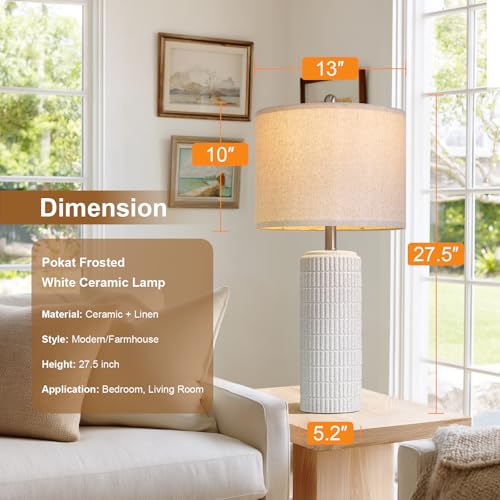 Image of PoKat 27.5'' Tall Table Lamps for Living Room Set of 2, Stone-Like Ceramic Bedroom Lamps for Night Stands, Farmhouse Bedside Lamps for Bedroom Living Room, Nightstand Lamps for End Table, Hallway