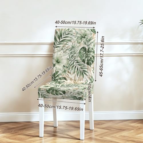 Image of Tropical Leaf Dining Chair Covers Set of 4, Green Palm Slipcovers