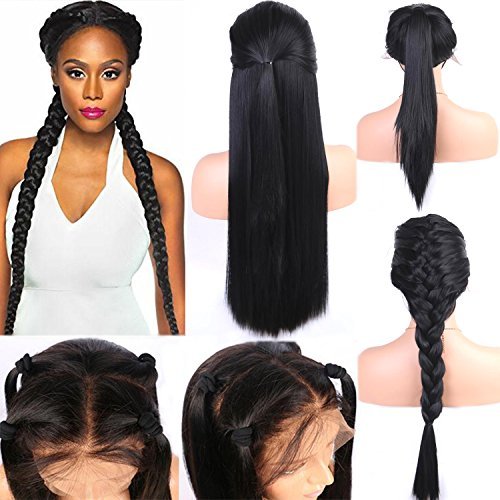 Synthetic Lace Front Wigs for Women Soft Straight Heat Resistant Fiber with Natural Hairline 24 inch Lace Wigs