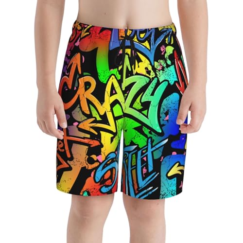 Boys Swim Trunks Abstract Bright Graffiti Creative Colourful Kids Swim Shorts Quick Dry Beach Board Pocket3
