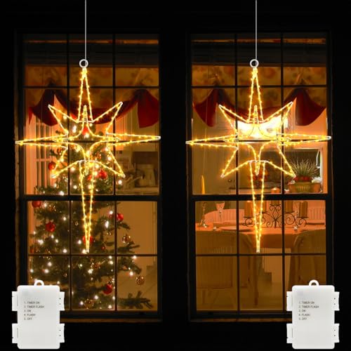echosari 2 Stück Bethlehem LED Stern Fensterlichter Batterie, 120...