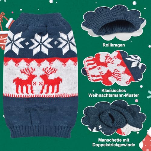 Katzenpullover Gestrickter Hundepullover, Warme Haustier Pullover für Kätzchen und kleine Hunde (S) - Weihnachten Muster Strickwaren