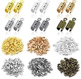 300pcs Stainless Steel Fold Over Cord Ends Fold Over Crimp Caps Ribbon End Clasp Tips Clamp Cord Ends Jewelry...