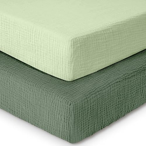 Image of Dreamology Mini Crib Sheets, 100% Muslin Crib Sheets, Pack n Play Sheets