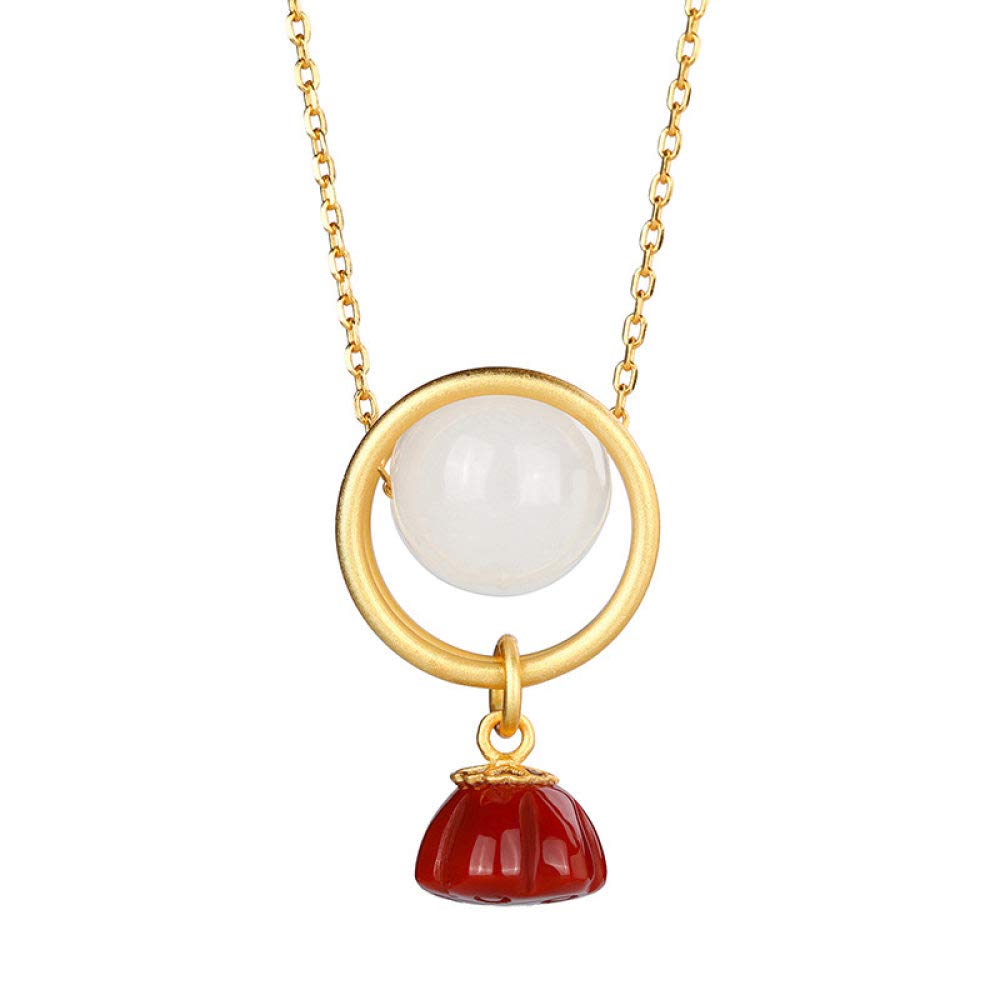 La Plata Esterlina 925 Mujeres del Collar Retro Bañado En Oro Rojo Ágata Lotus Moda Estilo Chino Simple Encanto Hombres Dar Novia Regalo