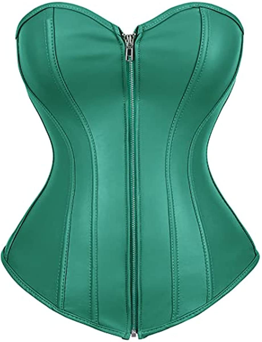 Corsets for Women Faux Leather Corset Top Steampunk Corsets Zipper Bustier Pirate Costume