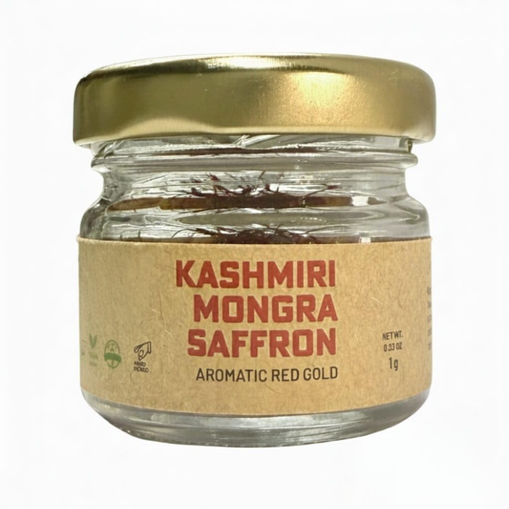 Premium Kashmiri Mongra Saffron Kesar 1 grams, Authentic, Pure, and Aromatic Spice for Culinary, Medicinal, and Beauty Use, Organic Saffron Threads from Kashmir