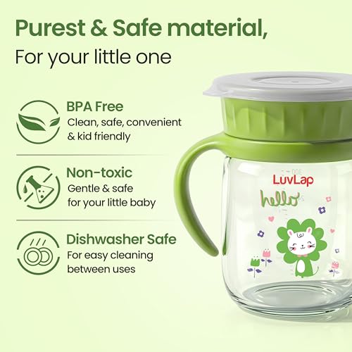 Image of LuvLap Shine 360 Soft Spout Trainer Sipper for Kids, 360ml, Leakproof & spillproof Sippy Cup for Kids, Twin Easy-Grip Handles, BPA-Free, Ergonomic Design, Dust Cover, Lightweight, 18 M+ (Green)